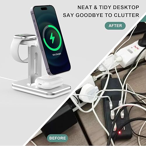 Miniatura 4 de Cargador inalámbrico 3 en 1, estación de carga rápida para iPhone con adaptador para 15, 14, 13, 12 ProMaxMiniPlus, iWatch 876SE5432 y Airpods