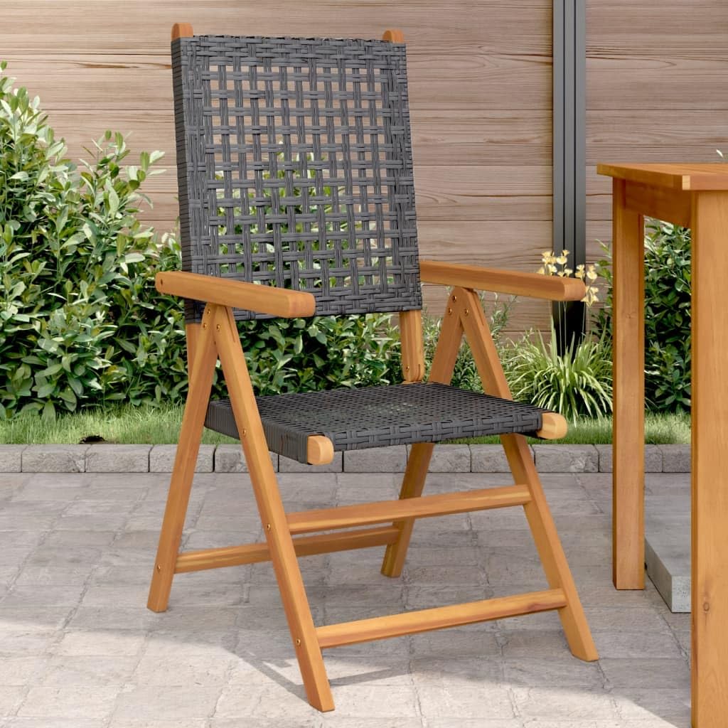 Sillas de exterior para cenas en la terraza juego de 2 piezas de madera negra y polirratán