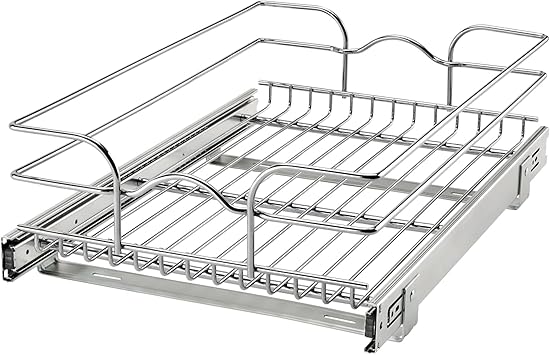 Rev-A-Shelf Kitchen Cabinet Wire Pullout Shelf and Drawer Organizer Pantry Storage with Basket and Mounting Hardware, 15 x 22 In, 5WB1-1522CR-1