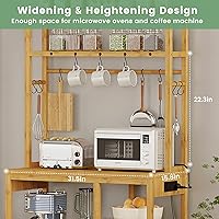 Vista 9 de Estante para panaderos con tomas de corriente, soporte para microondas de 8 niveles, estante de almacenamiento de cocina con 10 ganchos