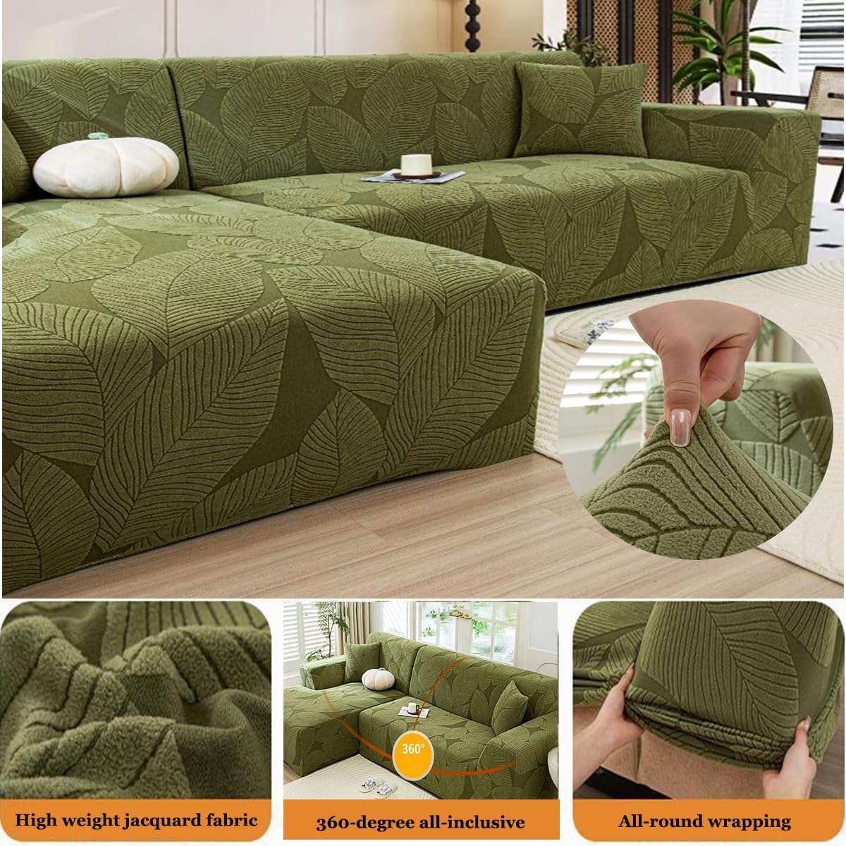 Copridivano A Forma di L,4 1 2 3 Posti, Elasticizzato Sofa Cover con Penisola A Sinistra Destra, Copridivano Angolare, Copridivano Chaise Longue(Light Grey,235CM-300CM)