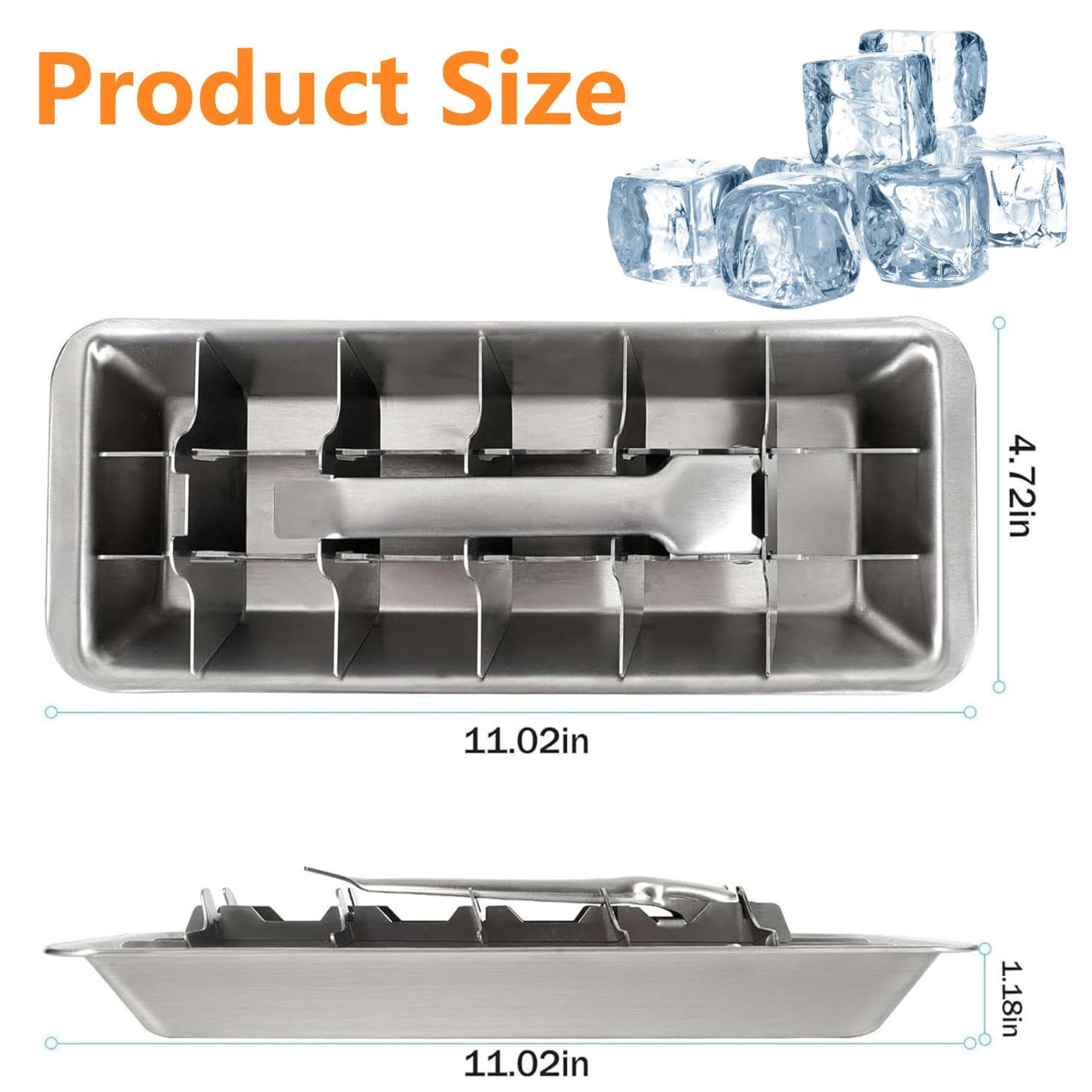 Lot de 2 bacs à glaçons en métal en acier inoxydable, à 18 emplacements avec poignée à dégagement facile, bacs à glaçons amovibles pour bars, cuisines, lave-vaisselle, glaçons en acier