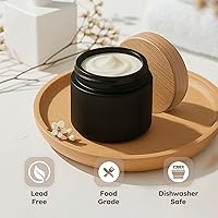 Vista 6 de Tarros de vidrio negro mate de 2 onzas con tapas, paquete de 3 recipientes de vidrio pequeños con tapas de plástico con veta de madera