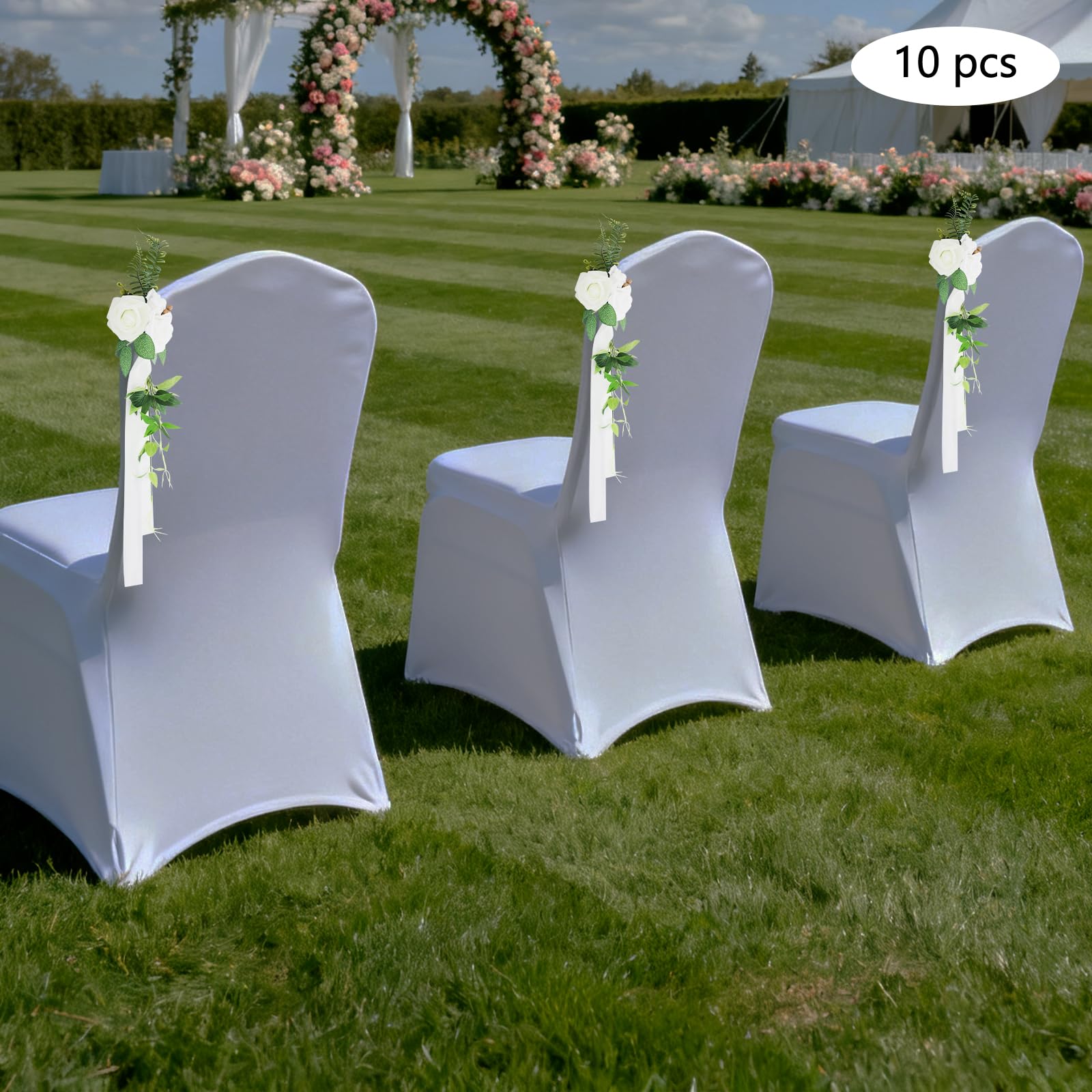 10 Stück Hochzeit Stuhl Rücken Blumen, Künstliche Stuhlschleife Stuhl Rücken Blumen, Hochzeitsstuhl-Dekoration, Stuhllehnen-Blumendeko für Hochzeiten, Bankette, Partys (Weiß)