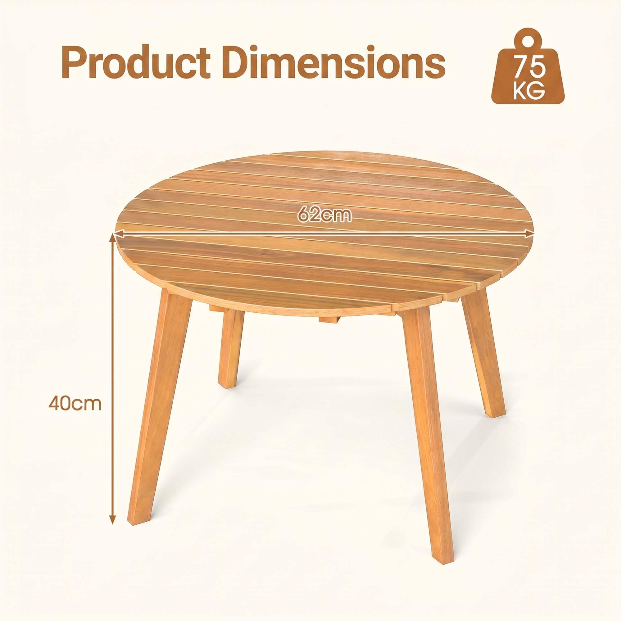 GIANTEX Table Basse Exterieur 62cm en Bois d'Acacia
