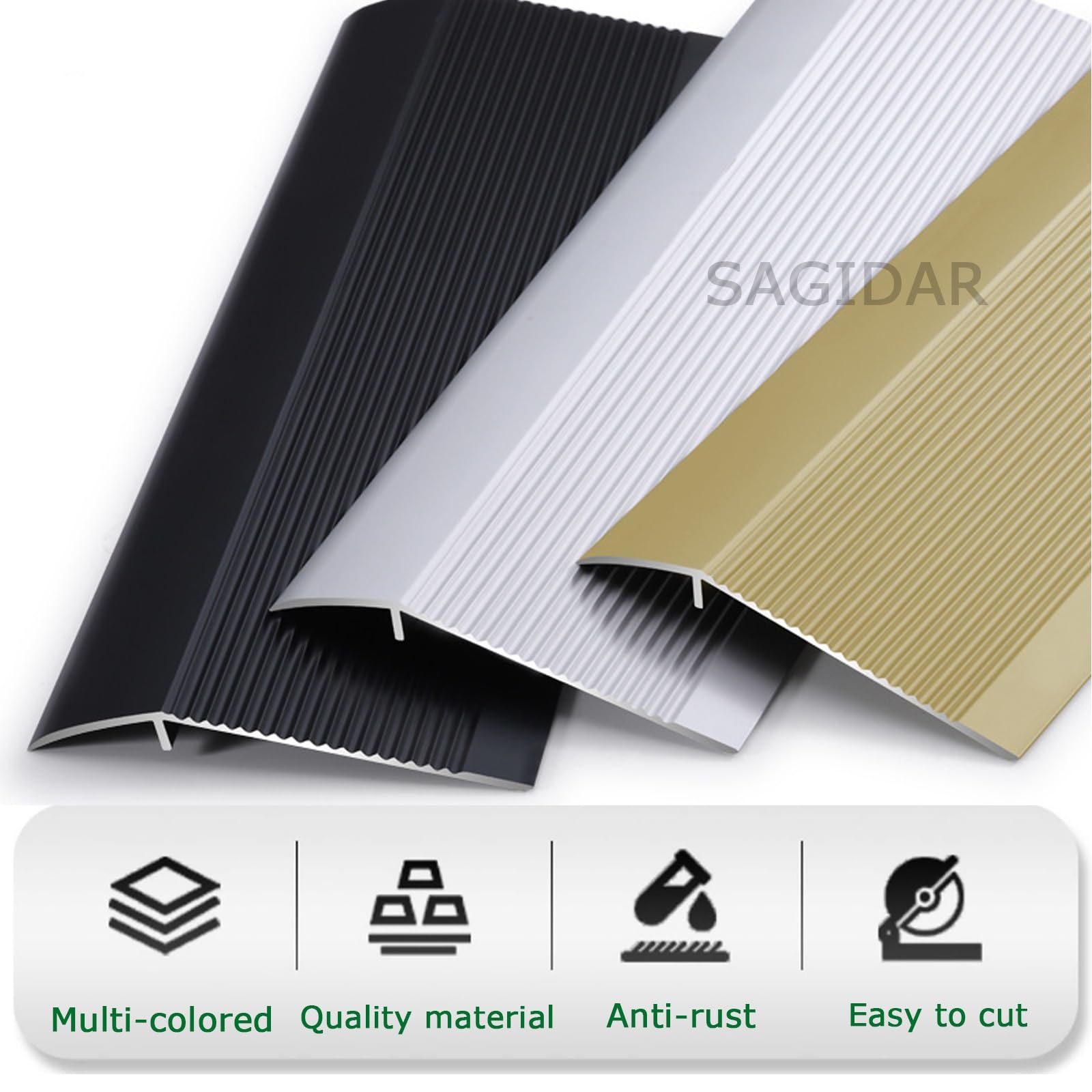 SAGIDAR Tira De Transición De Piso Anchura 10cm, Tira De Borde De Umbral, Umbrales Interiores De Aluminio, Fácil De Limpiar, Formación De Pendientes Seguras, Tiras Antideslizantes para Peldaños