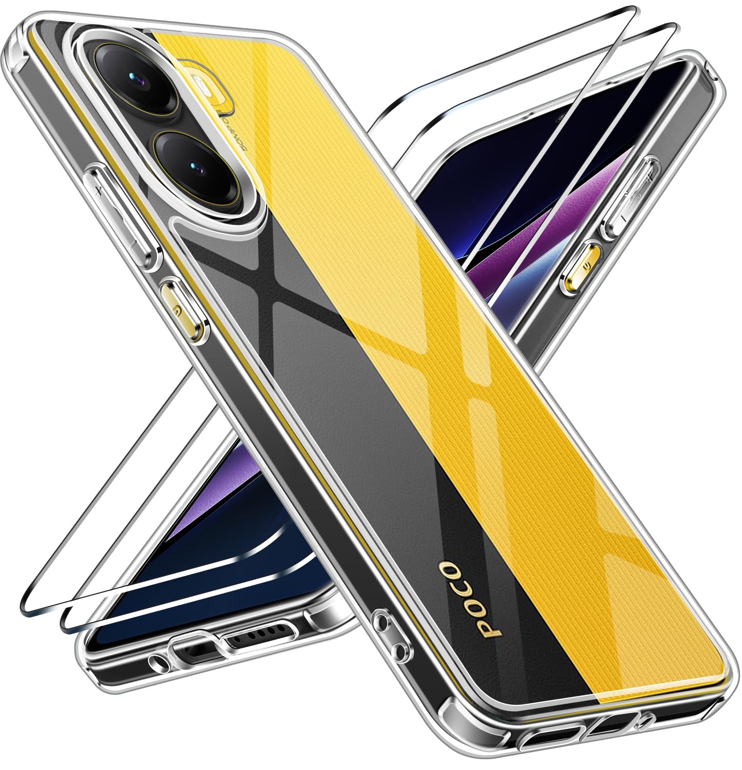 iVoler Ochrona przed żółknięciem przezroczysty pokrowiec do Xiaomi Poco X7 Pro 5G z 2 sztukami szkła hartowanego, [odporny na wstrząsy klasy wojskowej] przezroczysta cienka obudowa