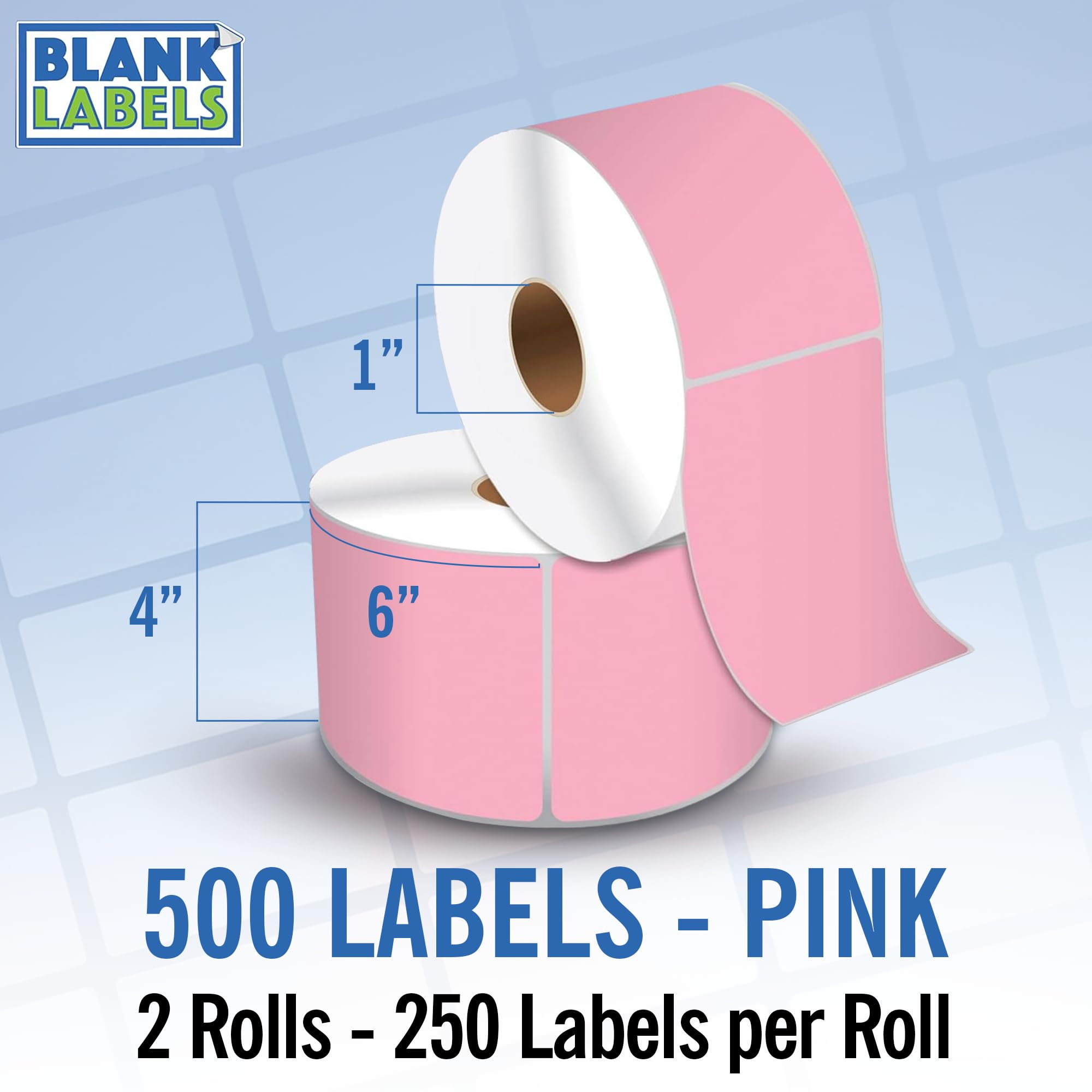 4" X 6" Direct Thermal Shipping Labels | Pink | 1" Cores w/Perfs Easy Tear | Made in USA - Printer w/Ribbon Needed | Printing Label | 500 Labels | 250 Labels per Roll | 2 Rolls | Blank Labels