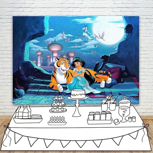 Miniatura 2 de Telón de fondo de cumpleaños del palacio de Aladdin, cartel de vinilo de cuento de hadas de castillo árabe, princesa, jazmín, tigre, suministros