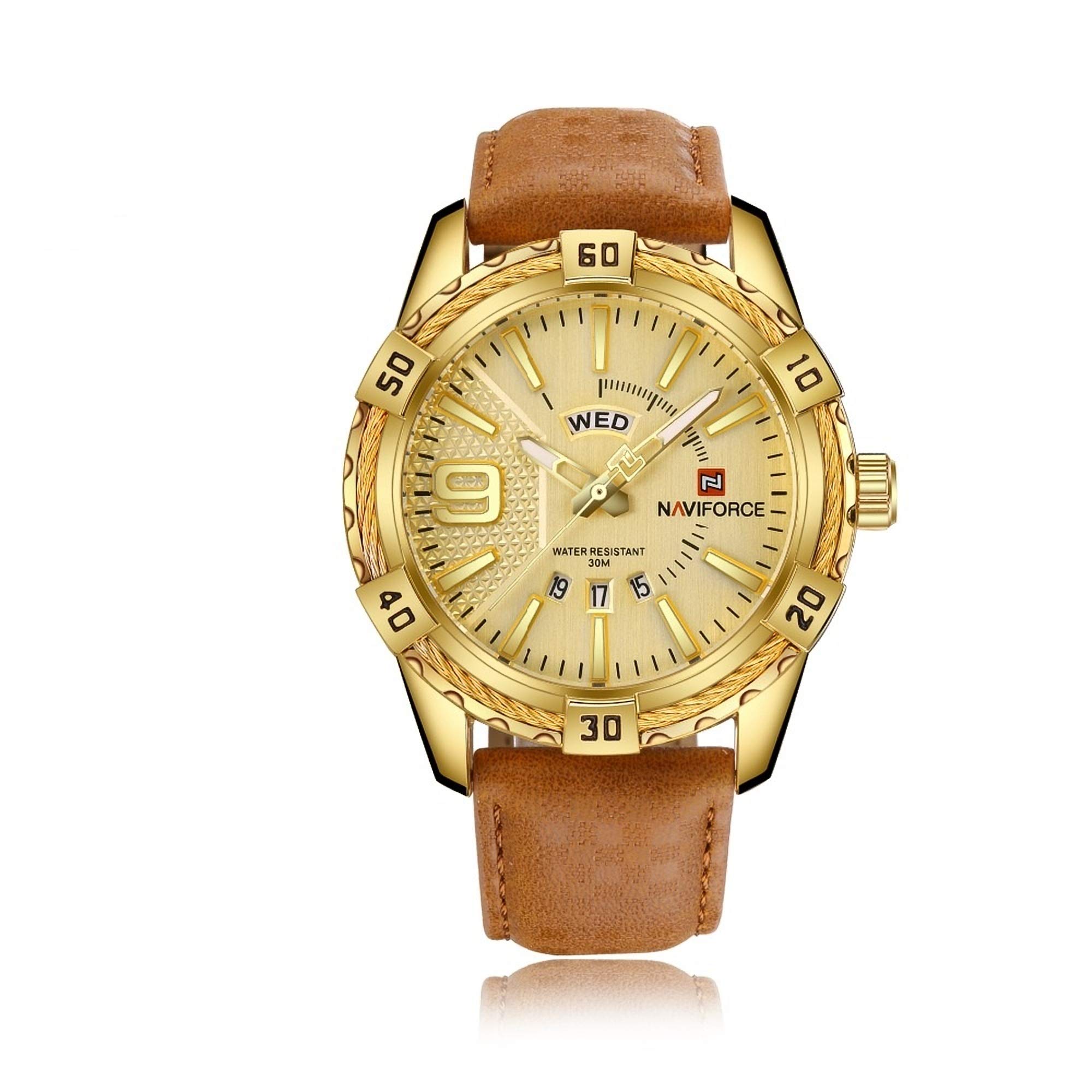 NAVIFORCE Casual Analogue Mens Watch(Golden Dial Gold Colored Strap)-NF-9117GG (B07HTRQVVQ) Amazon Price History, Amazon Price Tracker