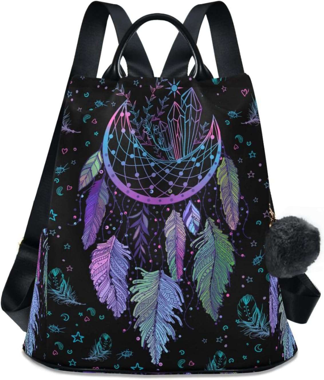 CBBYY Dreamcatcher Backpack Purse for Women Nylon Anti-theft travel backpack Lightweight Shoulder Bag with Plush Ball Keychain