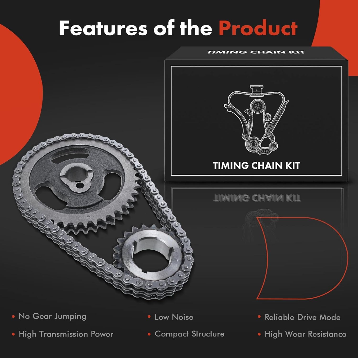 A-Premium Engine Timing Chain Kit W/Sprocket [fits OHV, 8Cyl 5.0L 5.8L] Compatible with Ford E-150 E-250 E-350 Econoline Club Wagon, F-150, F-250, Mustang & Mercury Grand Marquis & Lincoln & More