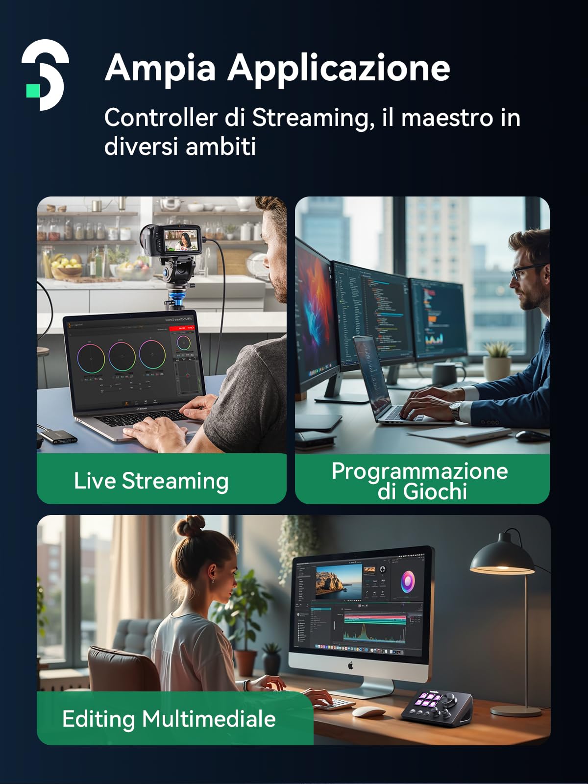 SOOMFON Stream Controller SE, 6 Tasti Macro LCD, 3 Manopole & Tasti Scena | Per Mac/Win, Stream Studio Deck con OBS, Twitch, PS, Word, Excel, Zoom e altre app, per Streaming Gaming Lavoro Creatività