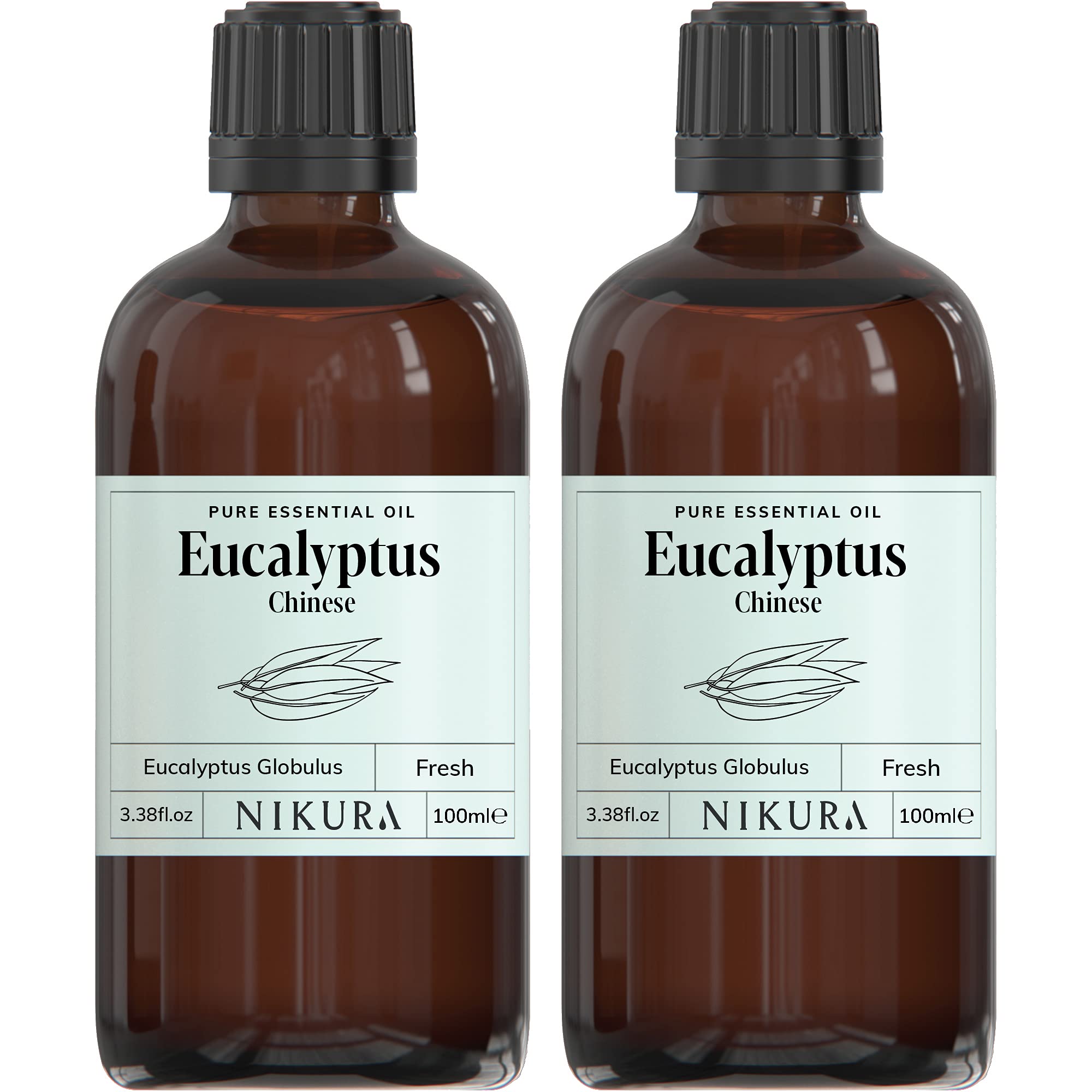 Nikura Eucalyptus Essential Oil - 200ml (2 x 100ml) | 100% Pure Natural Oils | Perfect for Aromatherapy, Diffuser, Shower, Bath | Great for Massage, Inhaling, Skin | Vegan & UK Made
