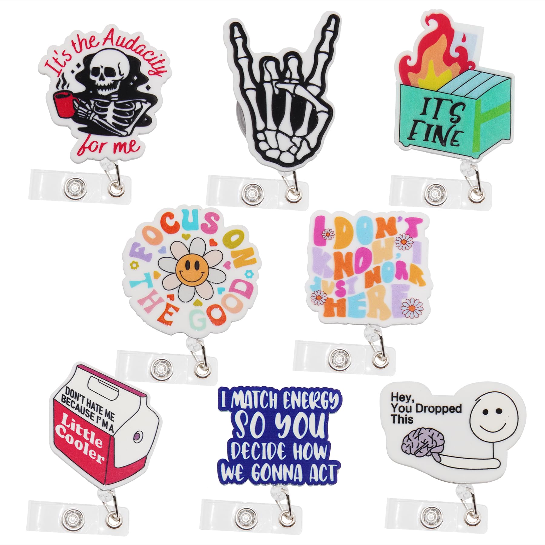 8Pcs Funny Badge Reel, Cute Nurse Badge Reel Retractable ID Clip Accessory for Doctors, Nurses, Nursing, Office Workers, Teachers, Students, Medical