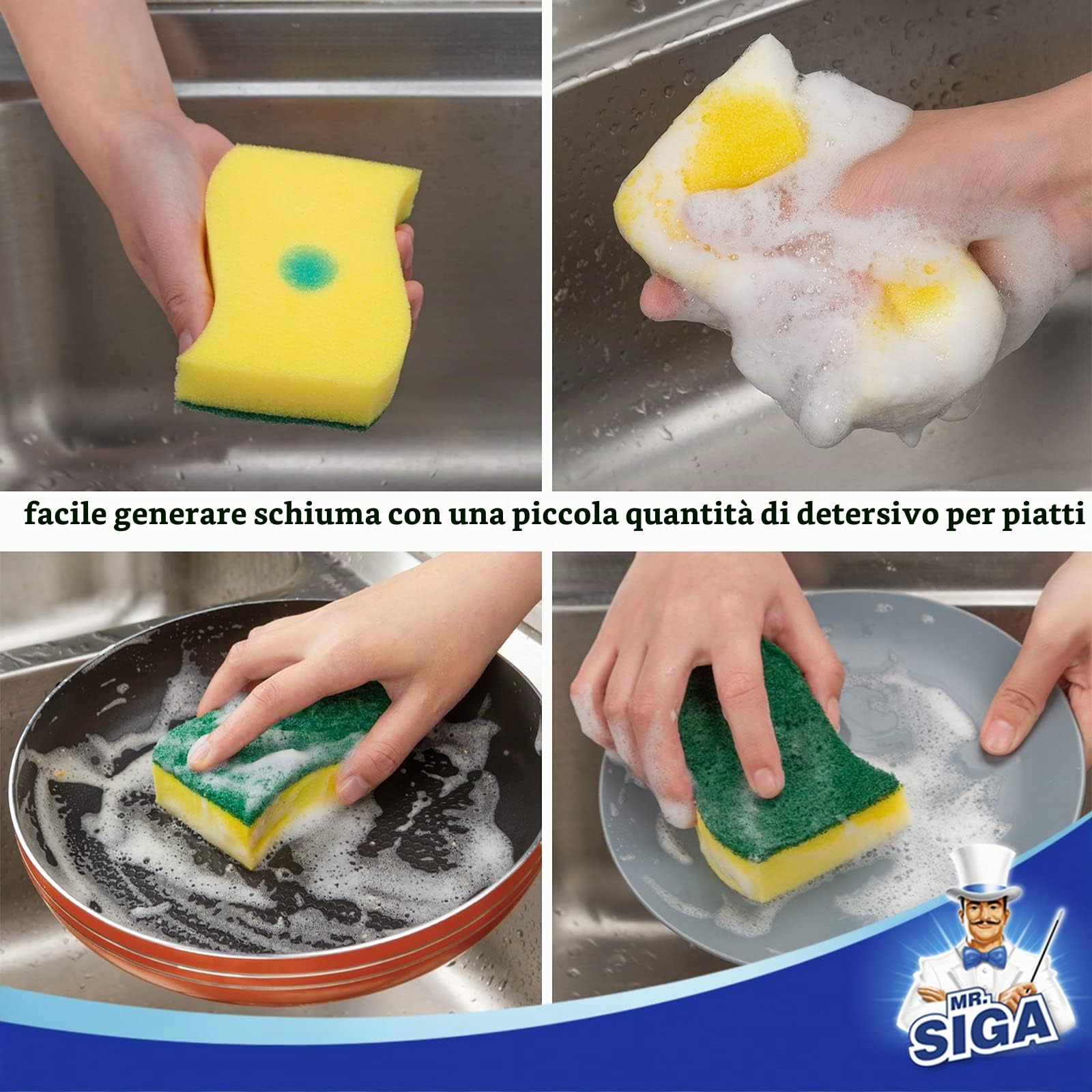 MR.SIGA Spugna Resistente, lavastoviglie spugna per la pulizia cucina, 12 Pezzi, Dimensione: 11 * 7 * 3cm