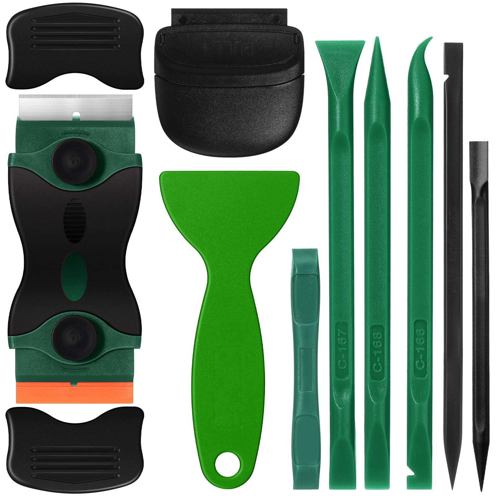 Tallew 9 Pcs Plastic Scraper Tool Sticker Plastic Razor Blade Scraper Plastic Pick Plastic Non Scratch Tool Putty Knife for Window Floor Label Removal Paint Cleaning(Green)