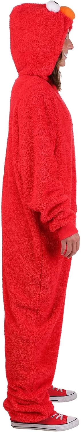 Adult Elmo Costume for Men/Women - Sesame Street Plush Jumpsuit with Hood, Zipper & Cuffed Sleeves - Image 5