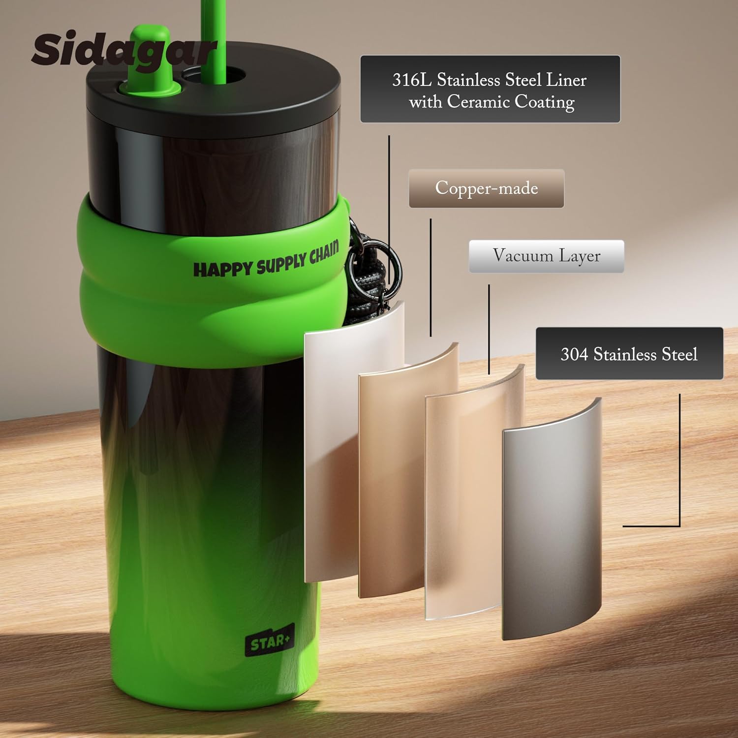 24 oz Stainless Steel Tumbler with Lid and Straw, Insulated Water Bottle Leak Proof for Hot and Cold, Portable Travel Coffee Mug, Reusable Coffee Cup for Women, Green - Image 7