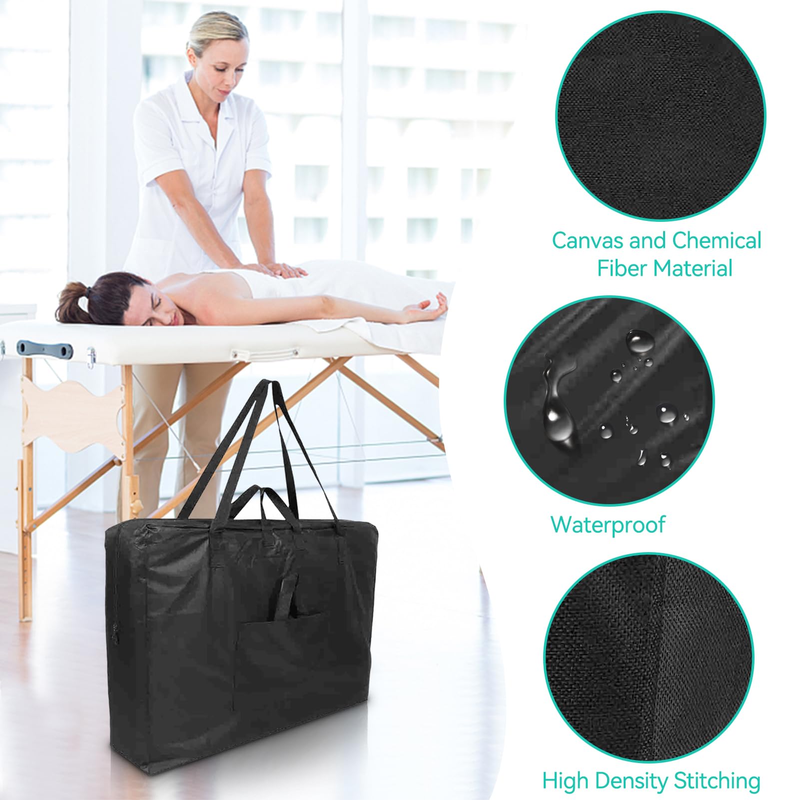 Estuche De Transporte para Camilla De Masaje, Bolsa De Transporte para Mesas De SPA Portátiles 90 X 62 X 18 Cm/35,4 X 24,4 X 7,1 Pulgadas Bolsa De Hombro para Cama De Masaje para Masajista(Negro)