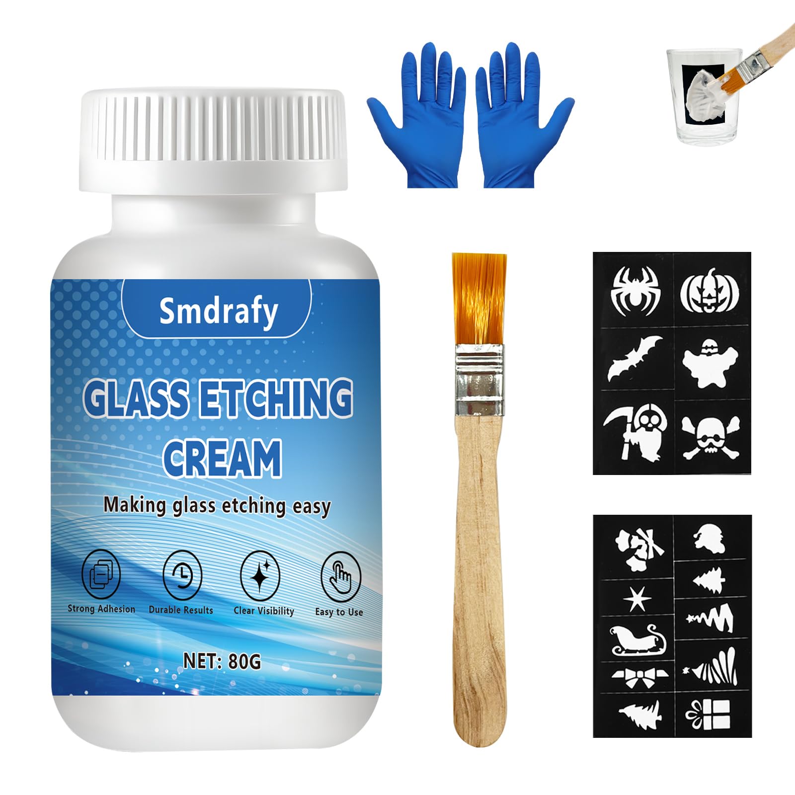 80g Pasta Caustica per Vetro, Acidificante Glass Etching Cream, Etch Pasta for Glass, Crema Acidante Vetro, Applicabile a Vetro, Bicchieri da Vino, Porte e Finestre in Vetro, Paralumi in Vetro