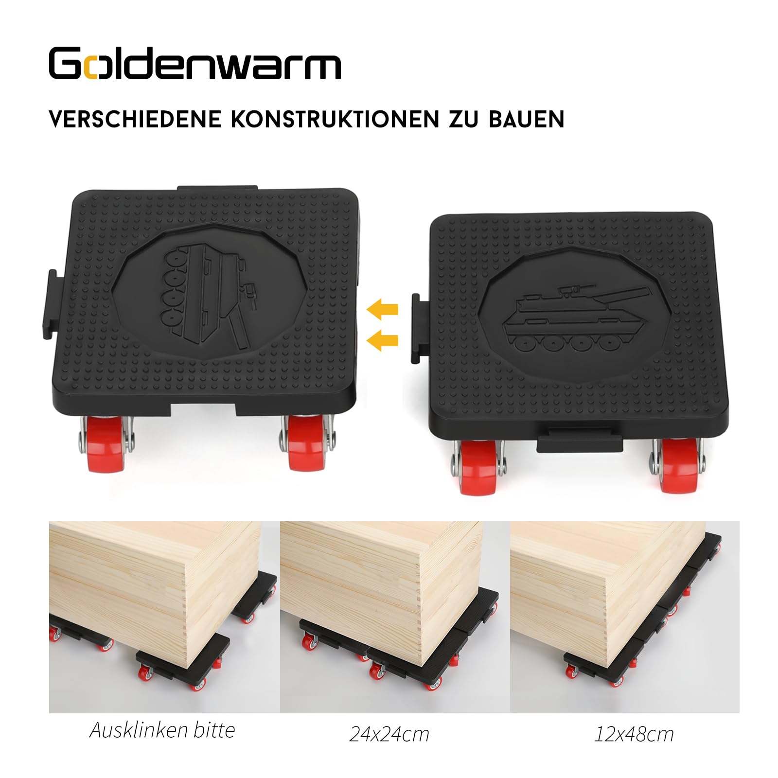 goldenwarm Sollevatore per mobili pesanti, 4 rotelle per mobili con 5 ruote rotanti a 360°, grande carico di 800 kg, tollerato
