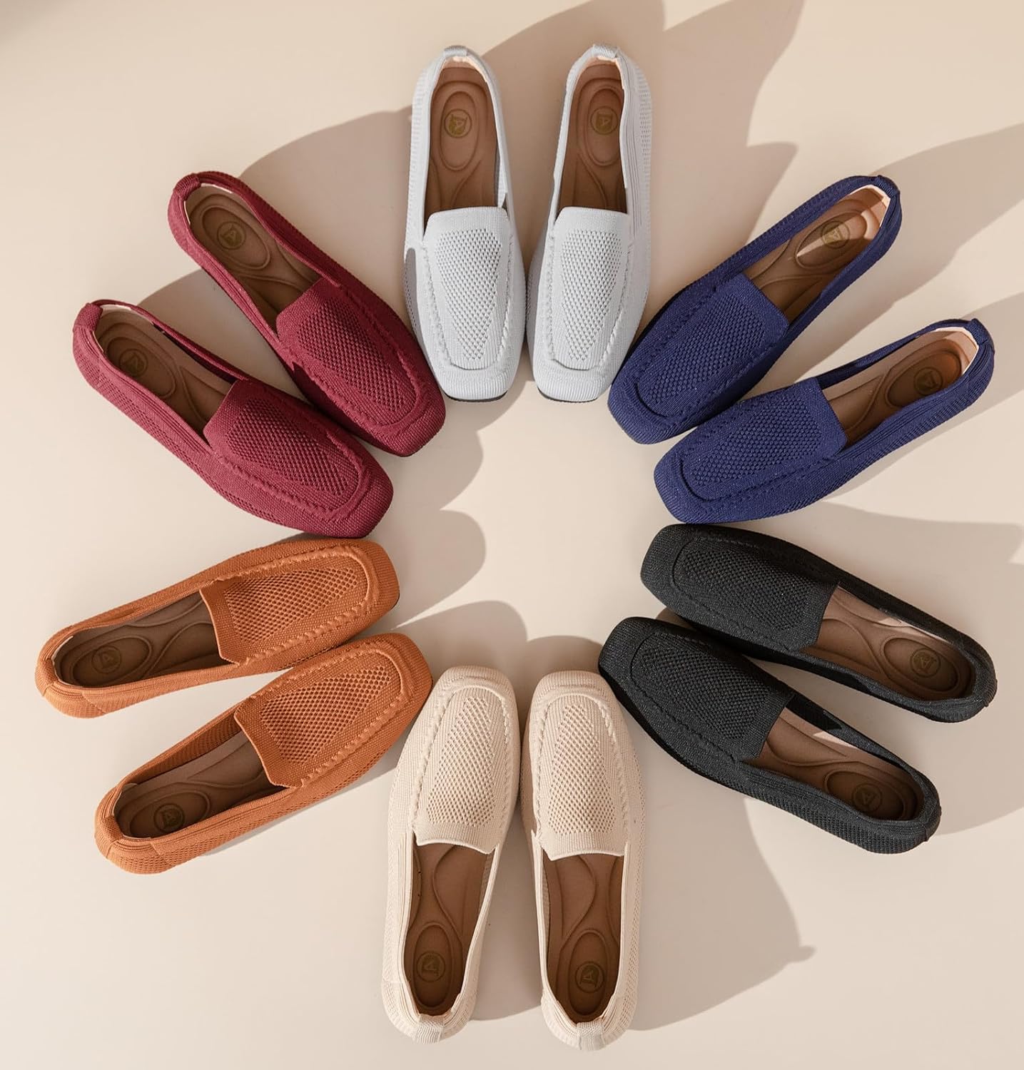 DADAWEN Womens Square Toe Flats Knit Dress Shoes Comfortable Women Shoes Slip On Shoes for Woman Soft Ballet Walking Flats Shoes