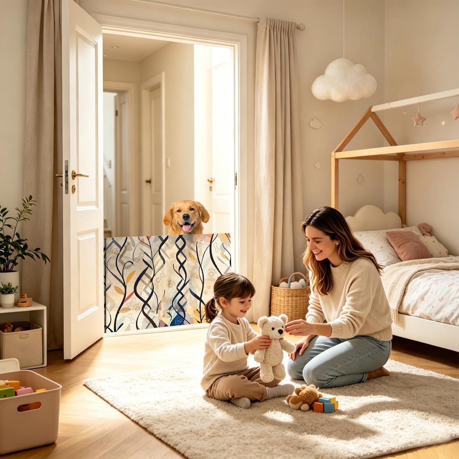 Cancello per cani per porte Barriera pieghevole regolabile per animali e | Cancelli retrattili larghi per bambini per scale portico balcone corridoio cucina garage gatti e animali