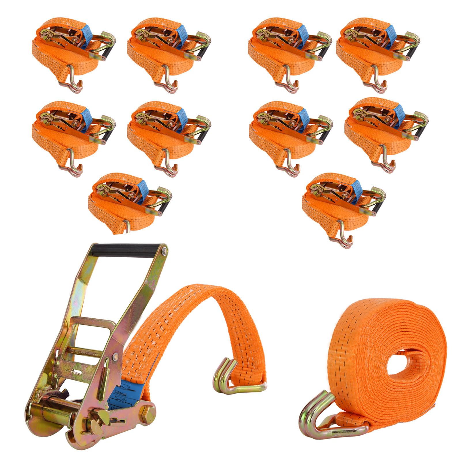 TRUTZHOLM 10x Spanngurt mit Ratsche Zurrgurt 6m 3000kg 3to 2-tlg. 35mm TÜV/GS orange