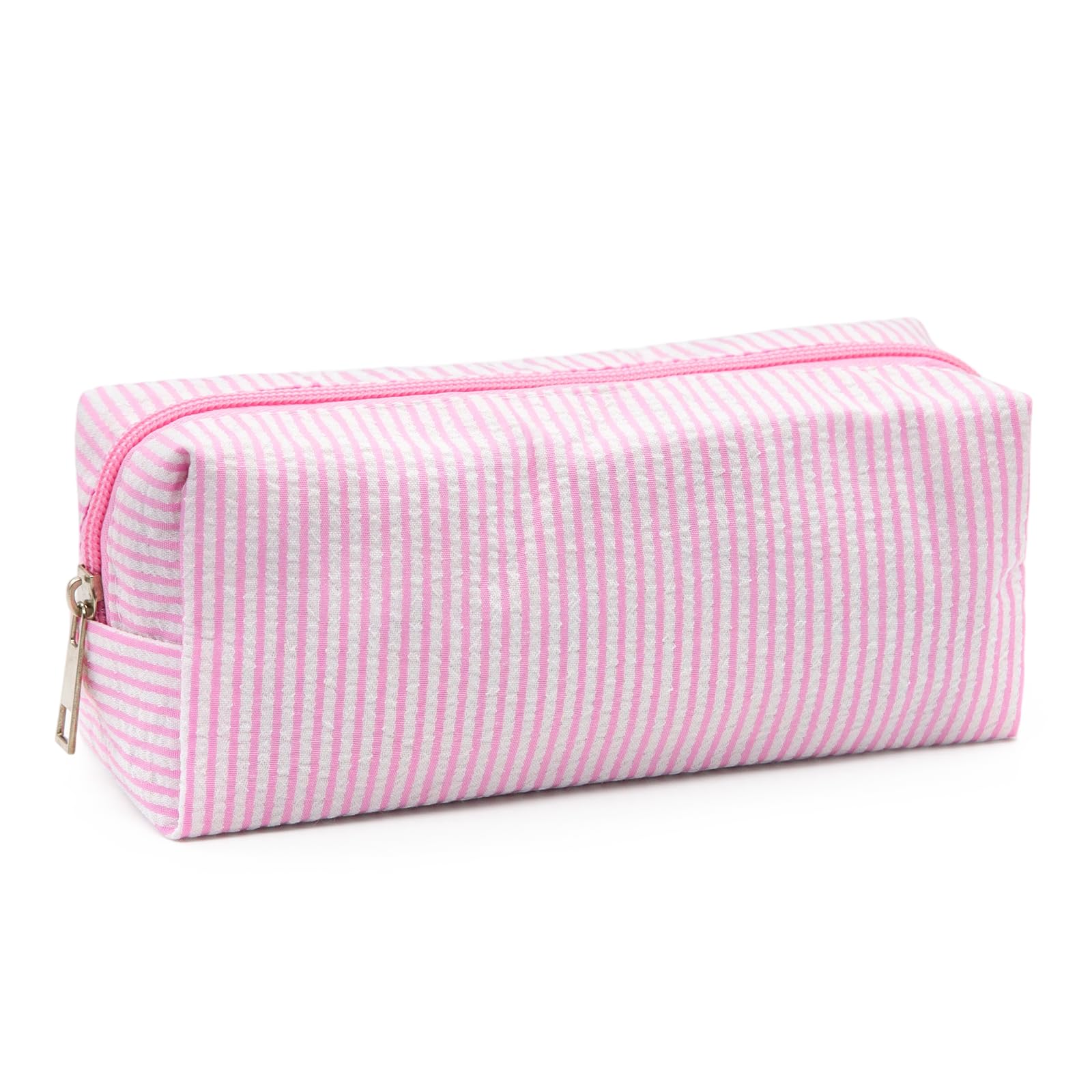 Long Keeper Cute Pencil Case for Girls Fabric Striped Pencil Case Pencil Bag Desktop Stationery Finishing Travel Storage Bag Multifunctional Cosmetic Pouch (Pink White) — image 1
