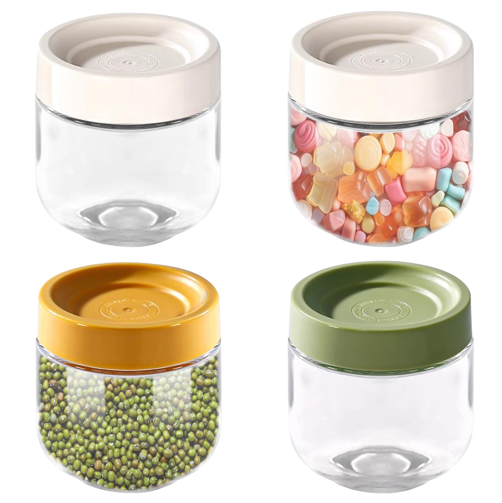 Set 4 Vasetti In Vetro Per Overnight Oats 300 Ml - Con Tappo A Vite, Yogurt, Budino, Miele, Colori Giallo/Beige/Verde