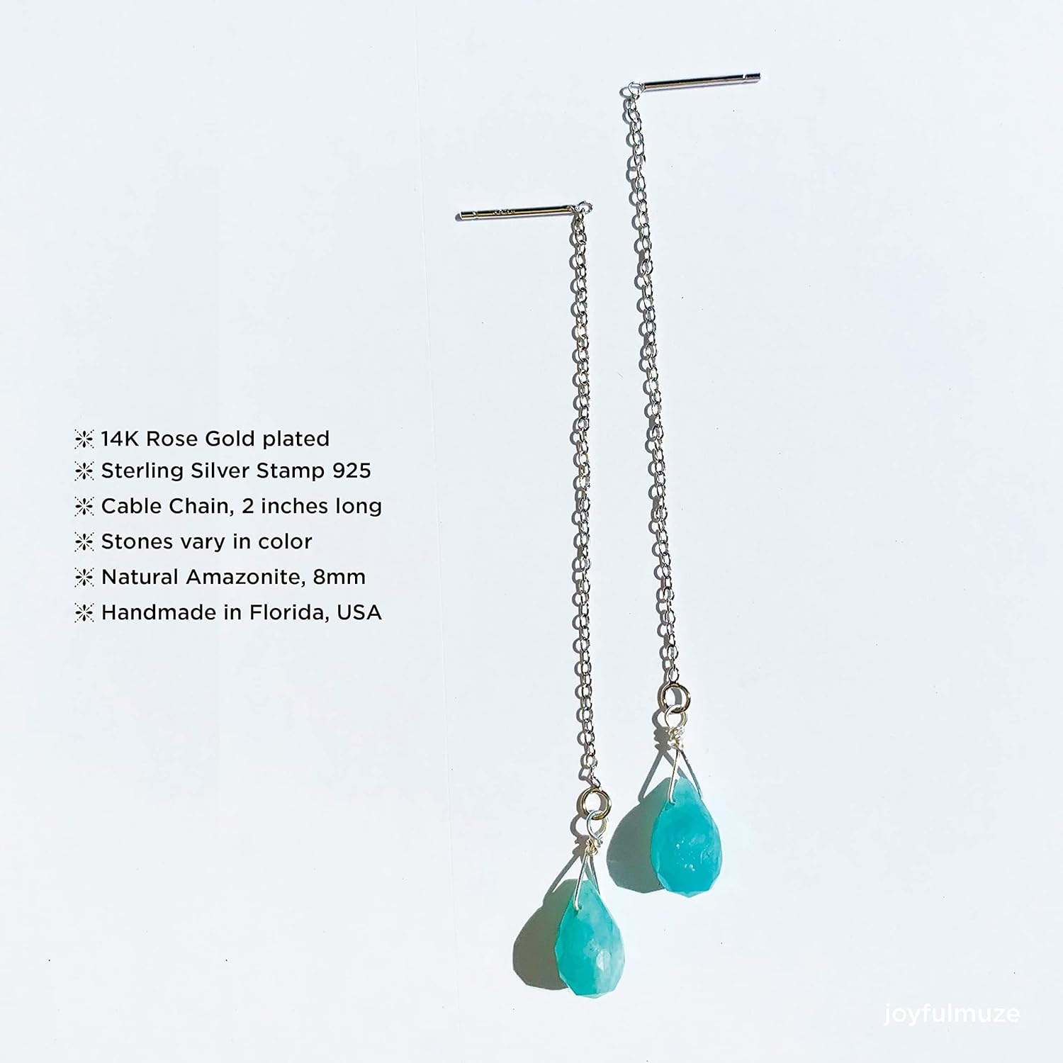 Long Chain Threader Earrings, Tassel Handmade Gemstones Quartz Crystals, Hypoallergenic 925 Sterling Silver, Jewelry Gifts for Girls Woman