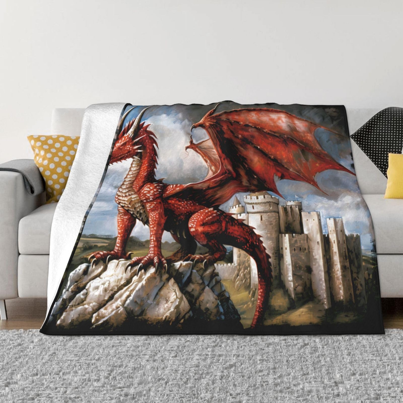 Couverture ultra douce en flanelle dragon rouge de qualité supérieure
