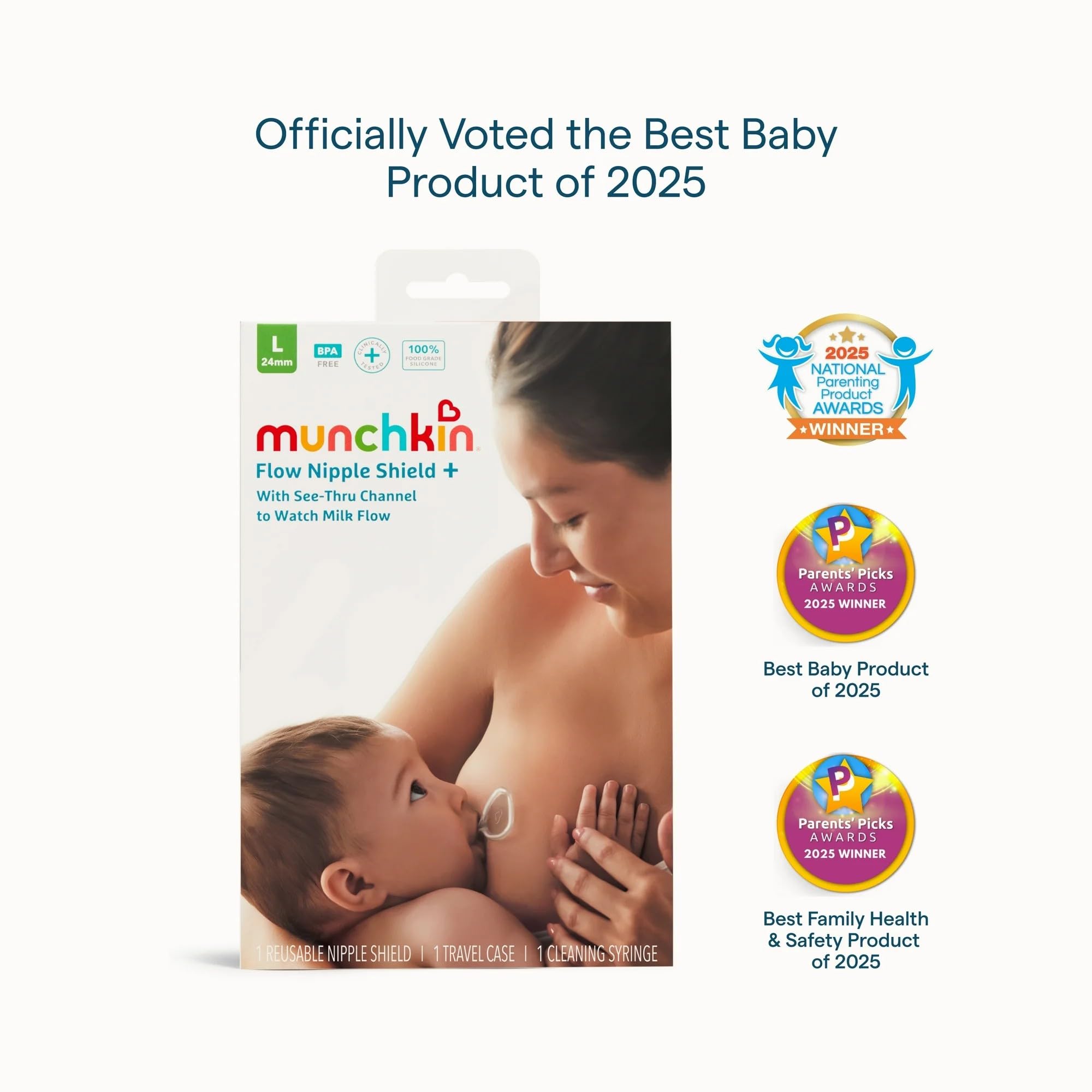 Munchkin Flow - Set di 2 protezioni per capezzoli da 24 mm + kit di ricambio, per vedere il flusso di latte durante l'allattamento, accessori essenziali per l'allattamento al seno e per il bambino
