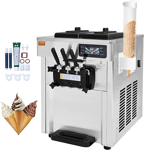 VEVOR Máquina comercial para hacer helados máquina de servir suave para encimera de 21 máquina de helado comercial de 5 galasH con dos tolvas de 3