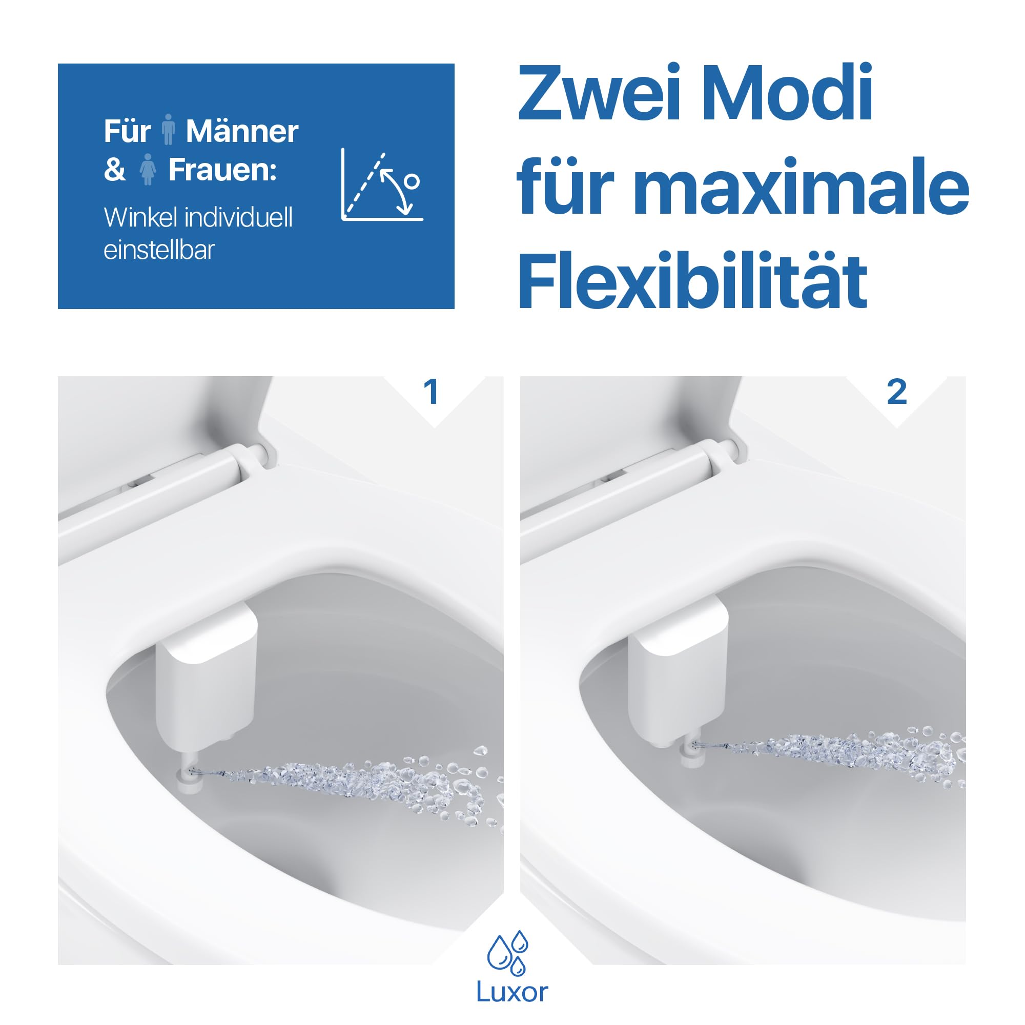 Luxor Insert de bidet pour les toilettes – Embout WC pour adultes avec double buse [femmes et hommes] | Pression d'eau réglable et montage facile | Nettoyage hygiénique enfin grâce à la douche de