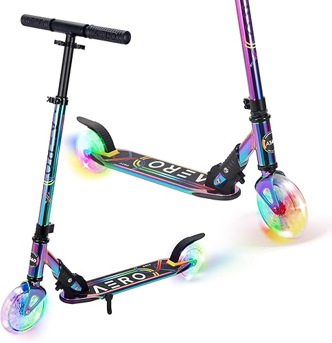 Aero Kick Scooter para niños de 5 a 7 años, 5 a 8 o 6 a 12 años, con luces dinámicas, plegable y ajustable en altura, scooters para niños y niñas de