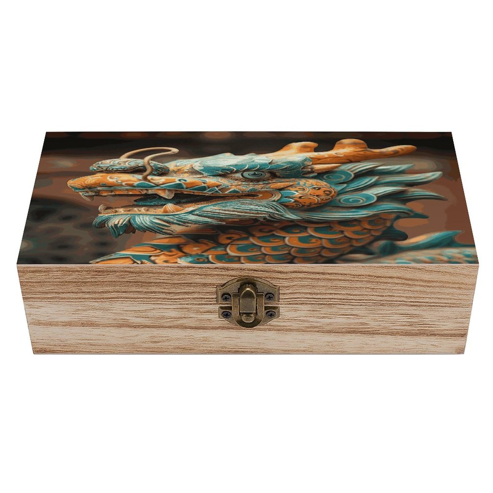 VstaDank Ancient Chinese Dragon Wooden Storage Box Wooden Keepsake Box with A Hinged Lid Fashion Memory Treasure Boxes Decorative Jewelry Case for Crafts Photo Home Decor Wood Gift Box
