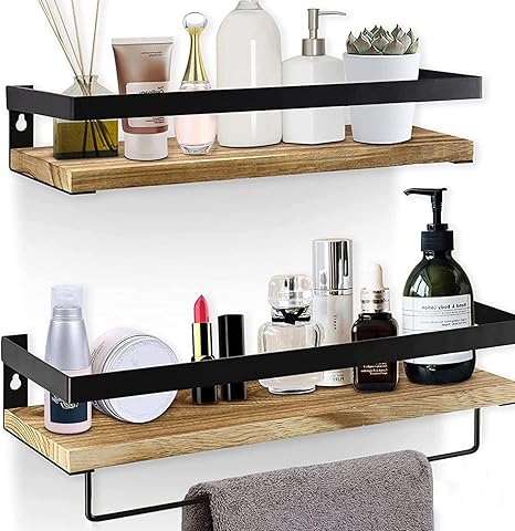 Amazon ウォールシェルフ木製 ウォールラック 壁掛け棚 飾り棚 壁面収納 ガード付き おしゃれ 耐荷重丈夫 リビング キッチン バスルーム 玄関diy 2個セット 炭化色 オープンシェルフ ラック オンライン通販