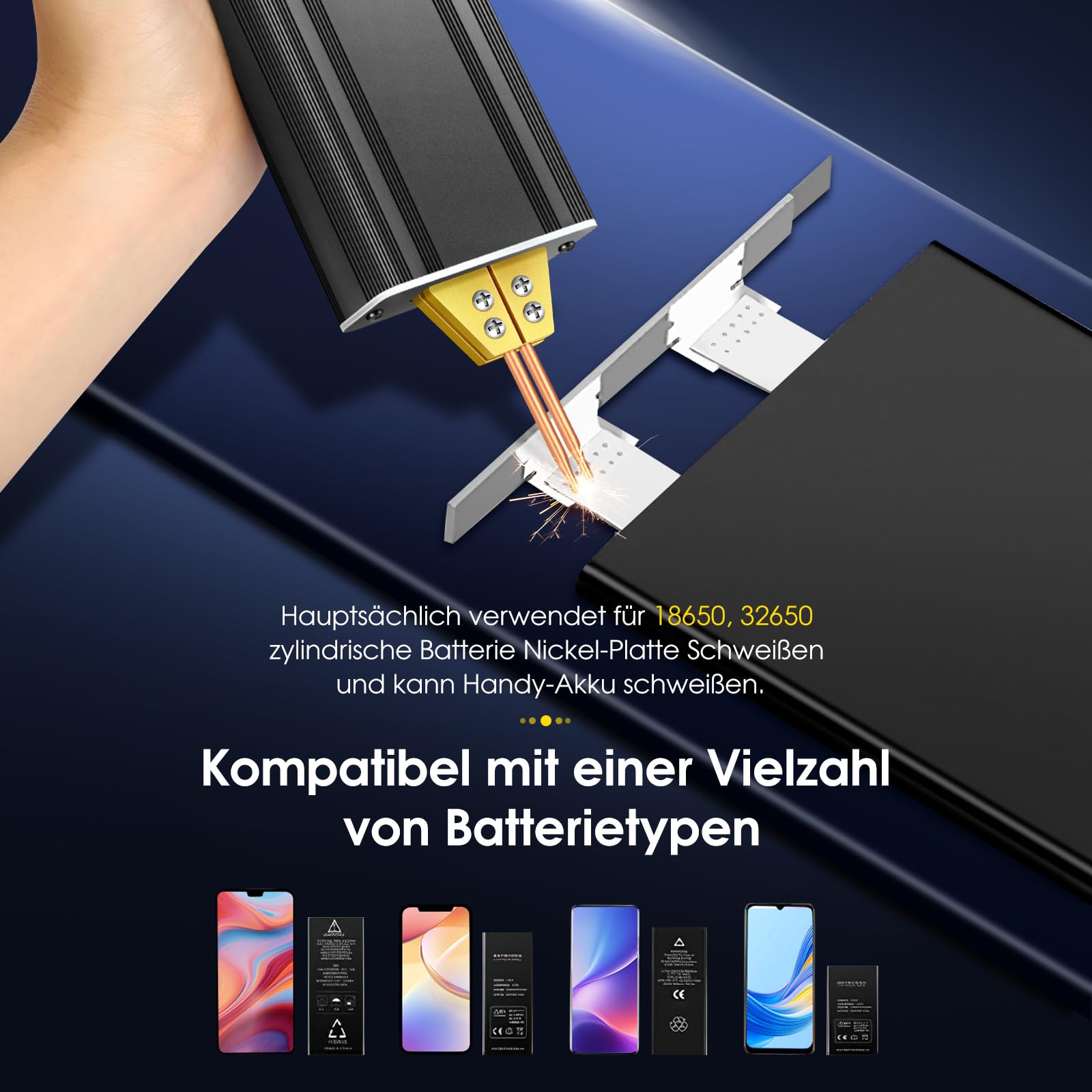 Akku-Punktschweißgerät mit 5.0Ah Akku: Upgraded Handheld Mini Portable Spot Welder für 18650 Batterie, Schweißen von Nickel Bleche 0,1-0,2mm, Eisen, Edelstahl Bleche, 80 Gang, Auto und Manuellen Modus