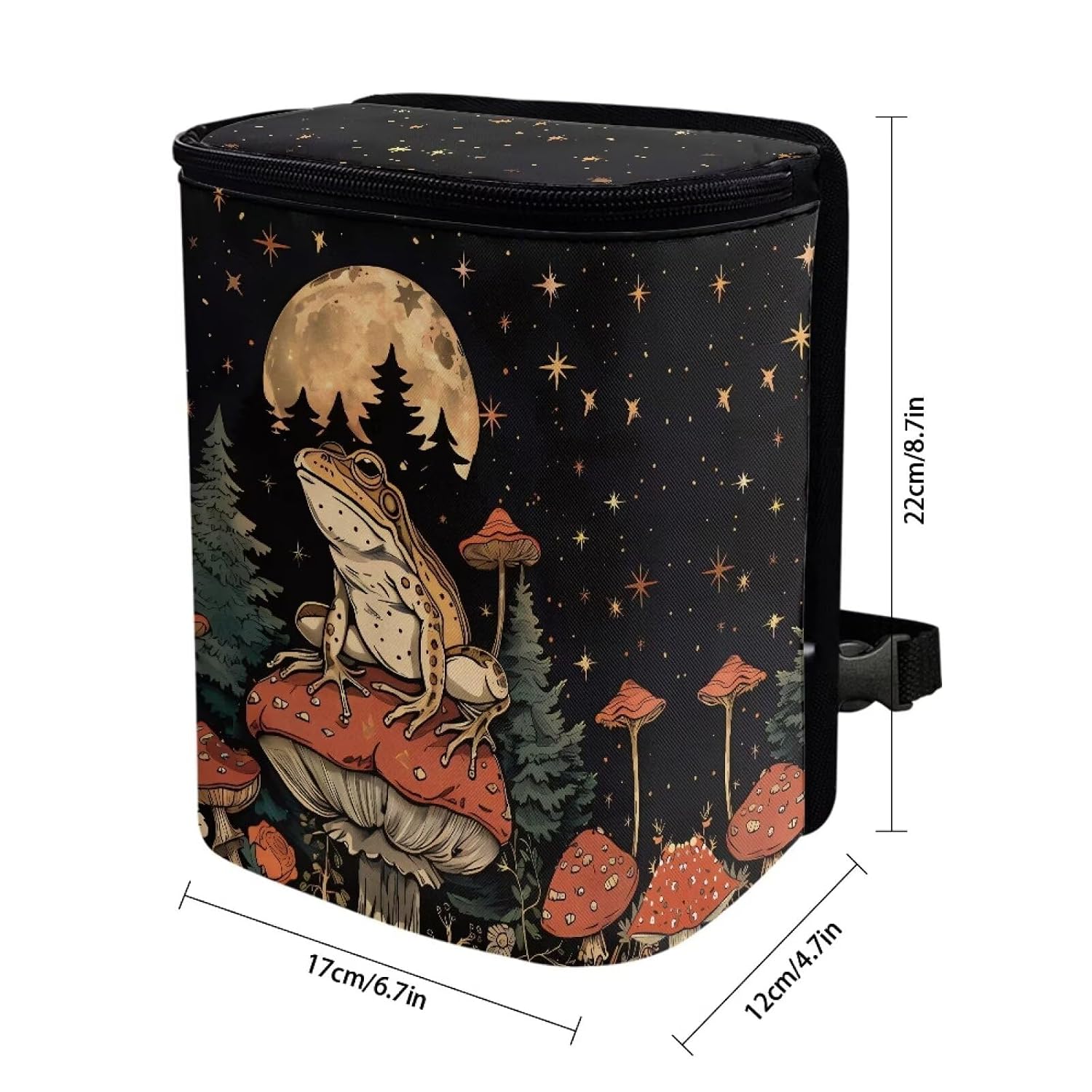 Talayituse Frog Mushroom Print Car Trash Can, Moon Star Design Portable Auto Garbage Bin Multifunctional Vehicle Interior Accessories with Adjustable Straps Universal Fit Truck SUV Sedan