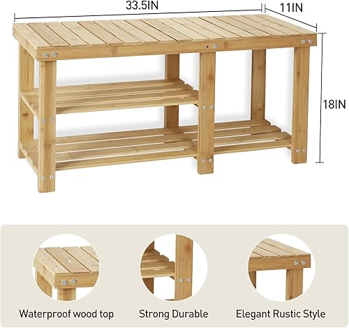 Miniatura 10 de Zapatero de 3 niveles para entrada, almacenamiento de zapatos de bambú, estante organizador de zapatos, estante de almacenamiento de zapatos, banco