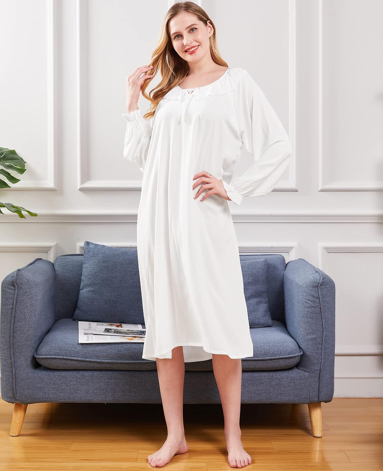 Nanxson Womens Nightgown Long Sleeve Sleepwear Vintage Victoiran Nightdress Ladies Lightweight Loungewear - Image 5