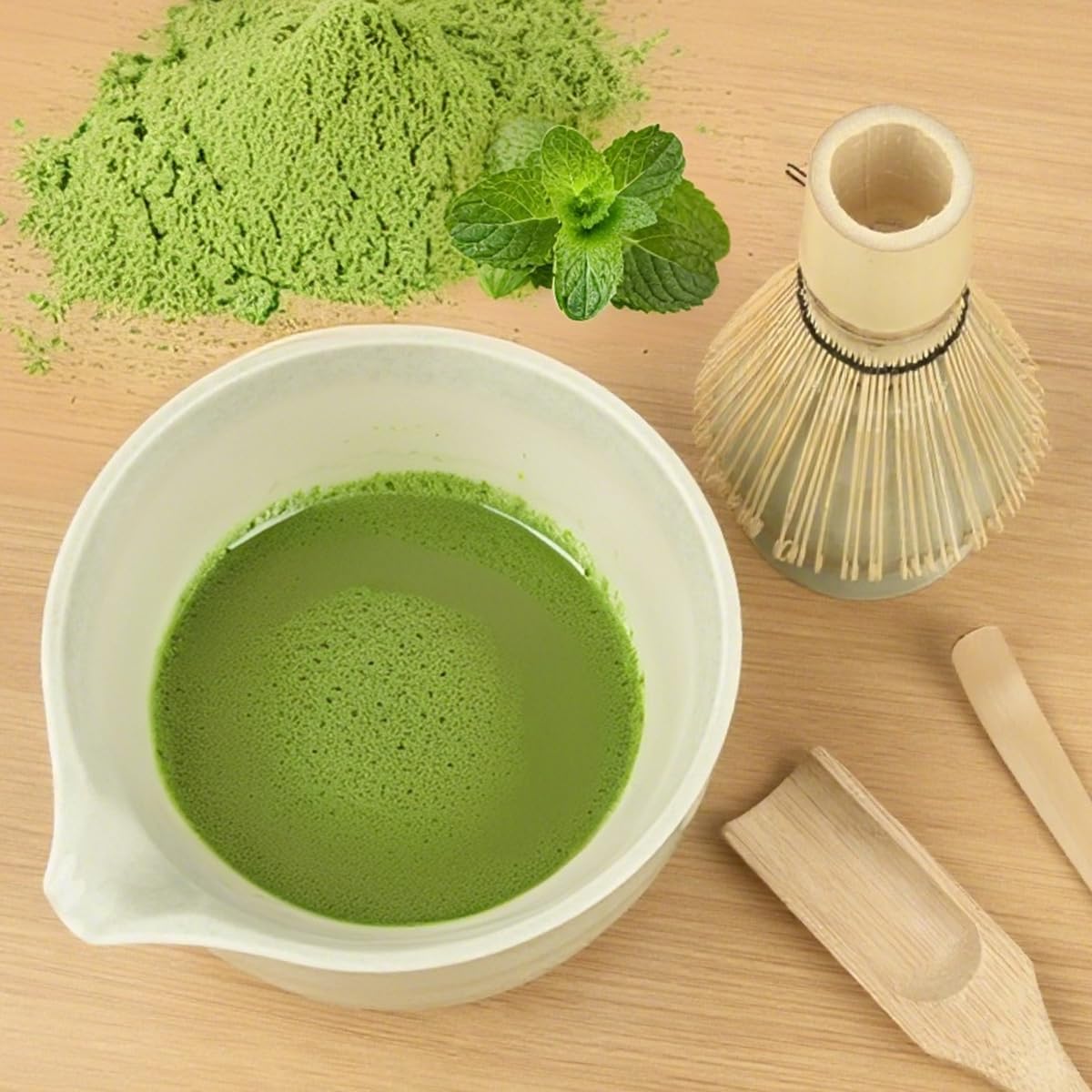 5 piezas Te Matcha kit, Set de Té Matcha con Cuenco Te Matcha, Batidor te Matcha y Soporte, Cuchara Matcha | Sonjunto de Batidos de Matcha para el Hogar, la Oficina y Como Regalo