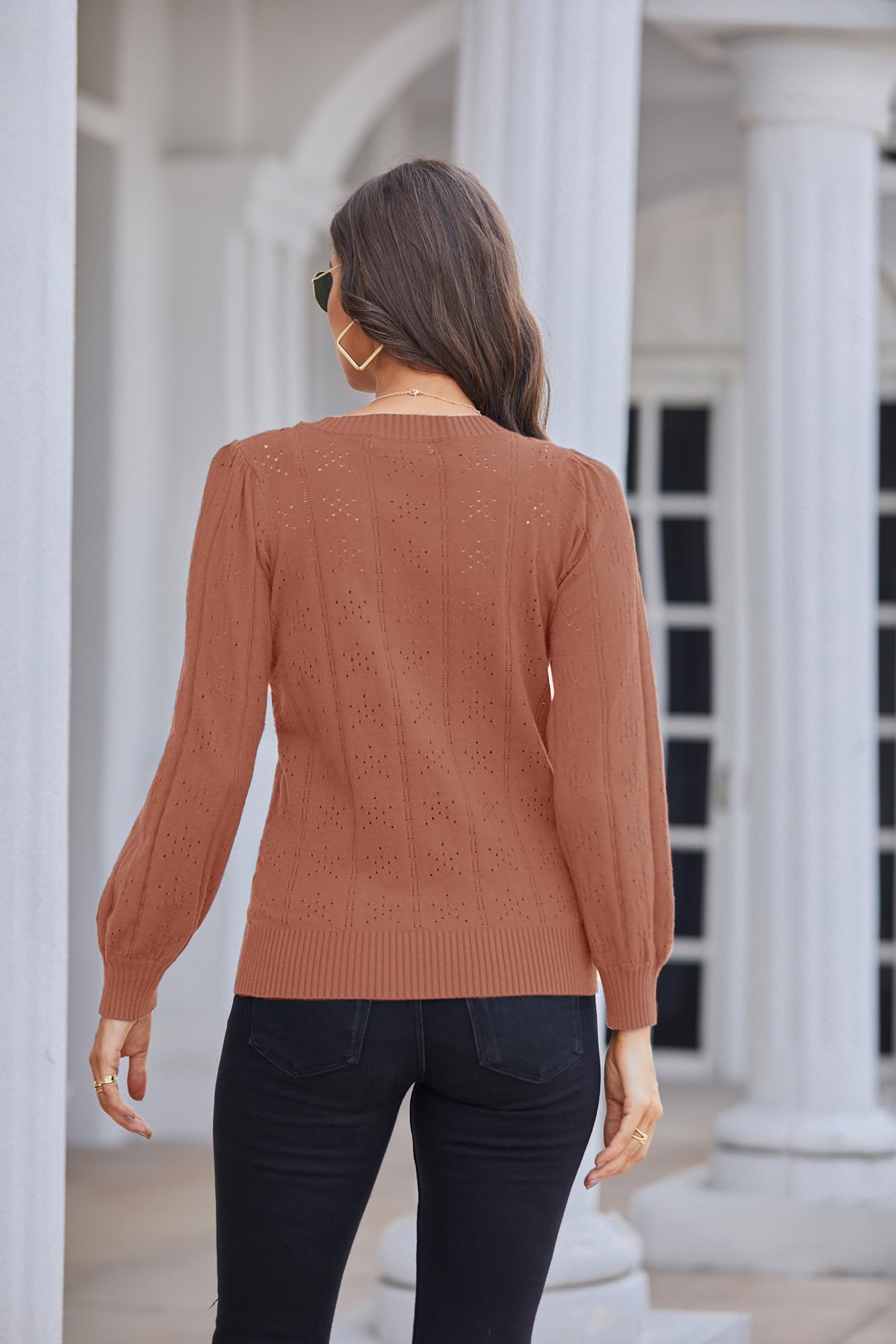 GRACE KARIN Maglia Elegante Donna a Manica Lunga con Scollo a Rotondo Tinta Unita