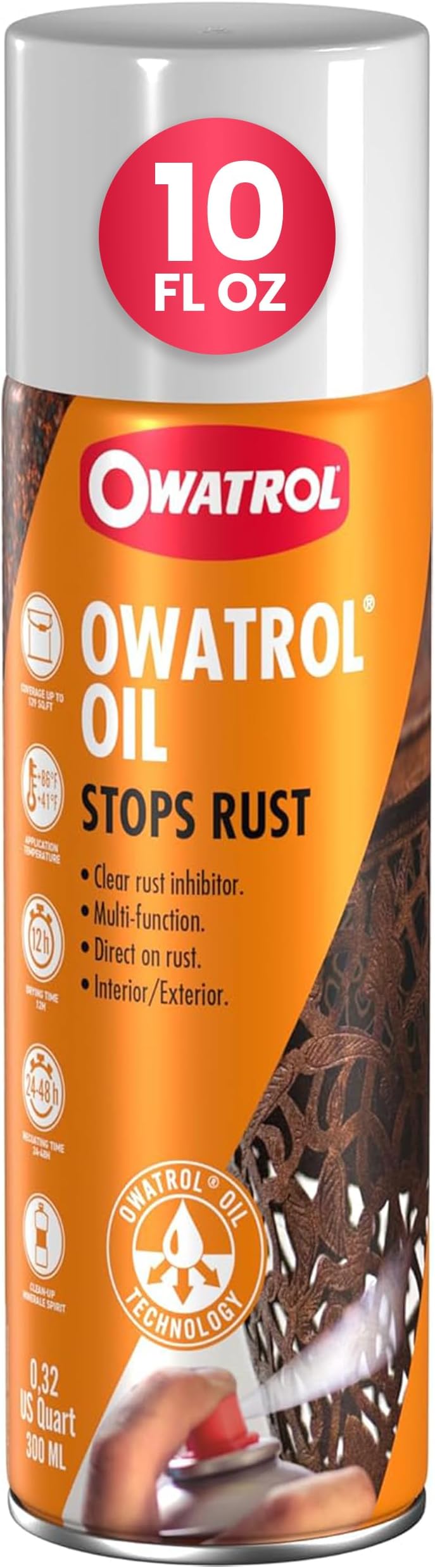 Oil Rust Inhibitor for Metal & Paint Conditioner - Spray 10 Oz - Prevents Corrosion, Enhances Paint Adhesion, Smooth Application, Heat-Resistant, Ideal for Metal, Wood & Industrial Machinery