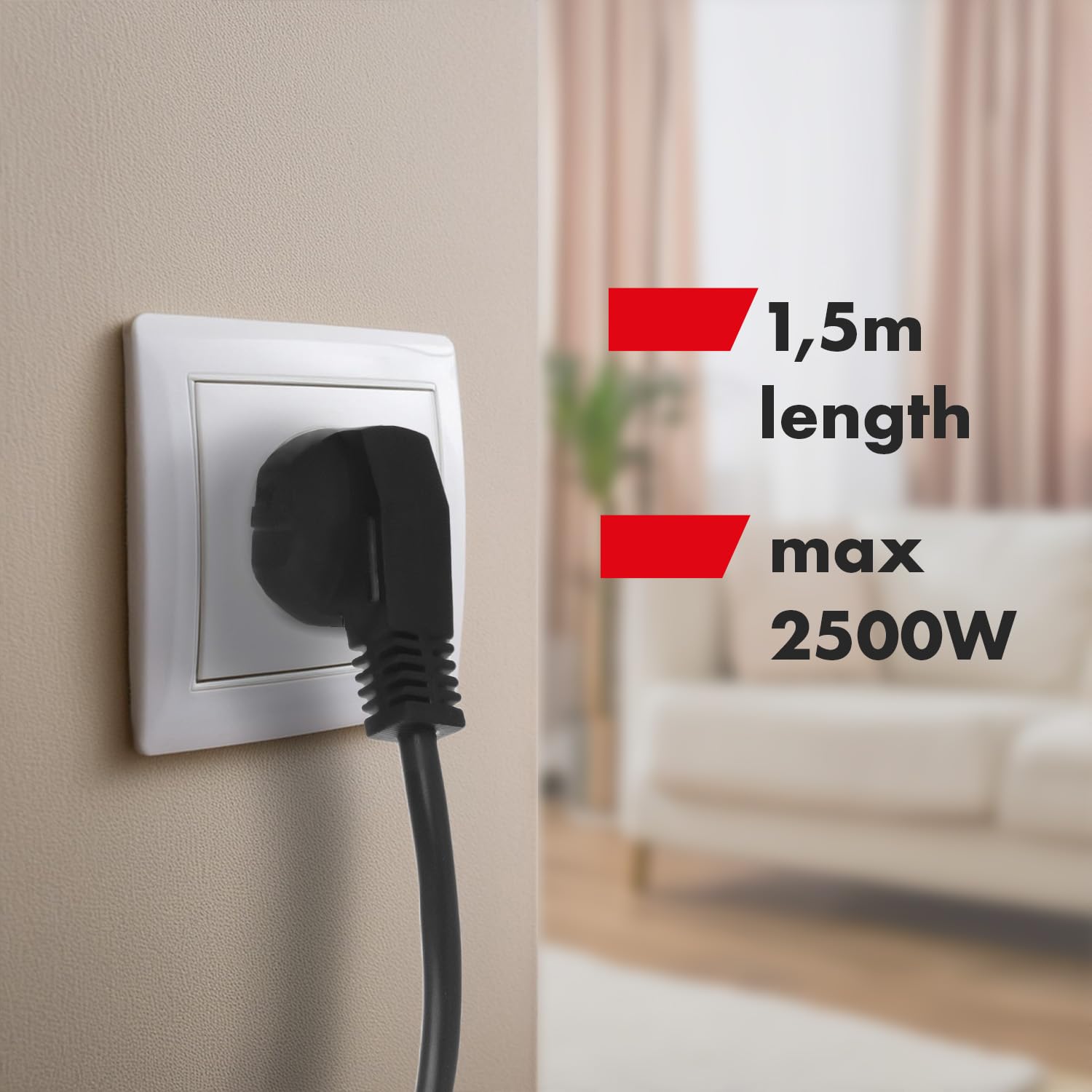 Maclean MCE509 Listwa zasilająca, przedłużacz 6 gniazd, z włącznikiem, 250VAC/10A, 1.5m (Czarny, 6 gniazd)