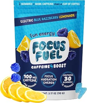 FocusFuel Energy Chews Blue Razzberry Lemonade 15 Servings 100mg Caffeine + Alpha GPC + L-Theanine + B12, Magnesium Great Taste No Crash or Jitters | 100mg Caffeine, Alpha GPC, L-Theanine, B12, Magnesium, Great Taste, No Crash or Jitters