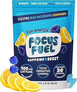 FocusFuel Energy Chews – Blue Razzberry Lemonade (15 Servings) – 100mg Caffeine + Alpha GPC + L-Theanine + B12, Magnesium – Great Taste – No Crash or Jitters