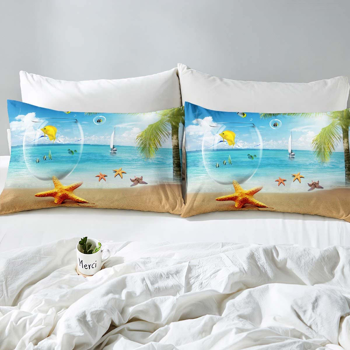 Set di biancheria da letto a tema oceano hawaiano Beach copripiumino per bambini ragazzi ragazzi mare stampato Never Give Up Comforter copertura estate vacanze vacanze vacanze tropicali copriletto